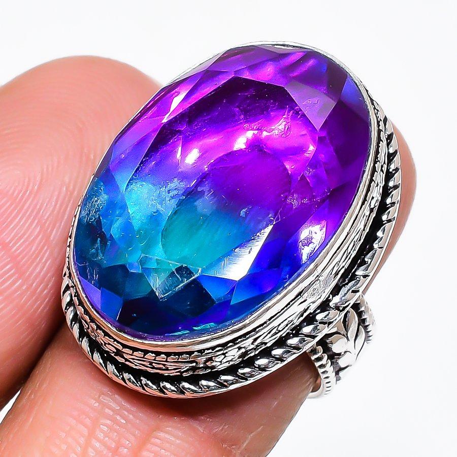 

Natural Bi-Color Tourmaline 925 Sterling Silver Jewelry Ring Size 7.5 AR-16466