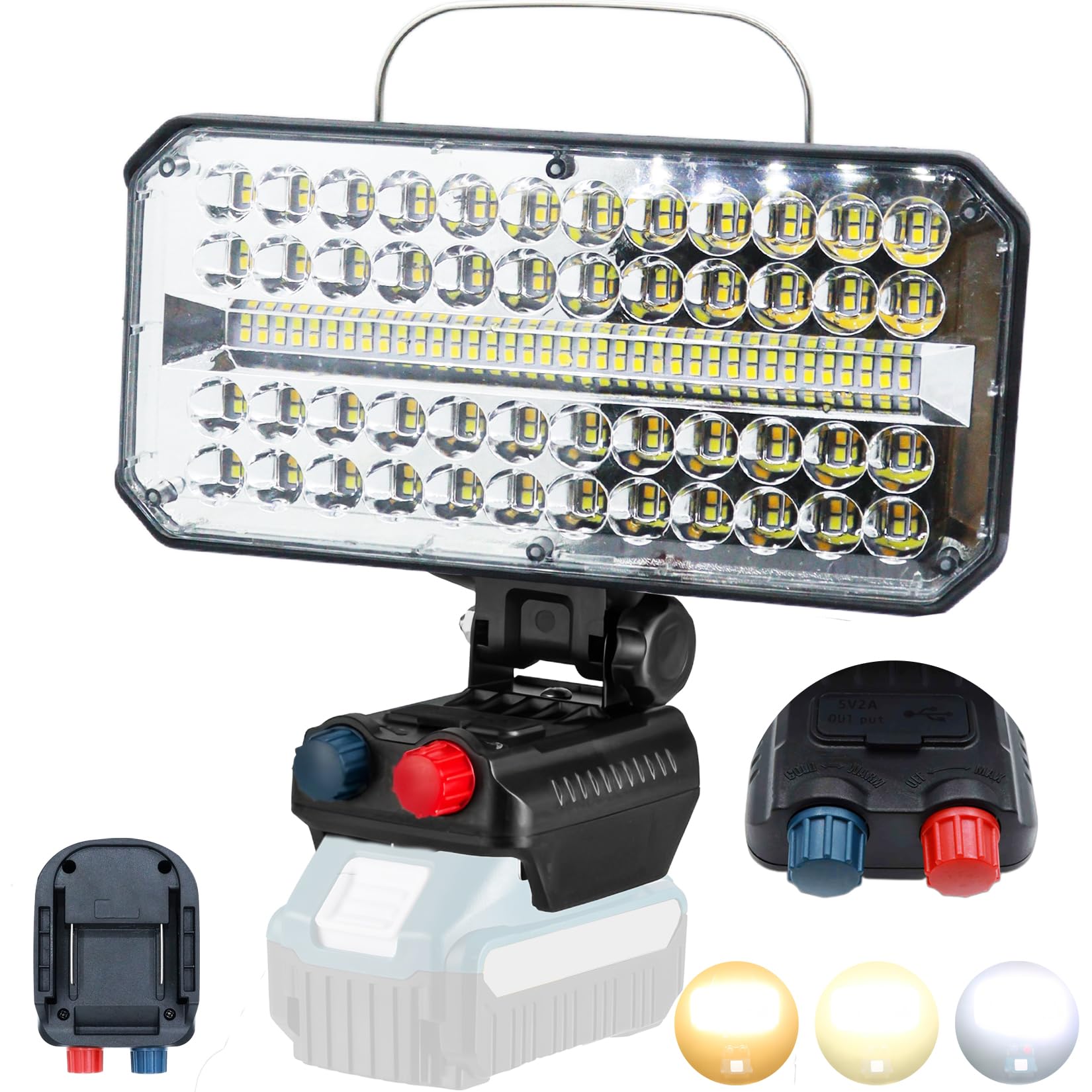 

LED Work Light Floodlight [Infinitely DimmableColor Adjustable] Compatible with 14.4V18V Power Supplies, High Brightness, 10,000LM, Continuous