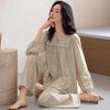 Women's pajamas pure cotton comfortable and simple thin spring and autumn cotton long-sleeved trousers cardigan loungewear can be worn outside set