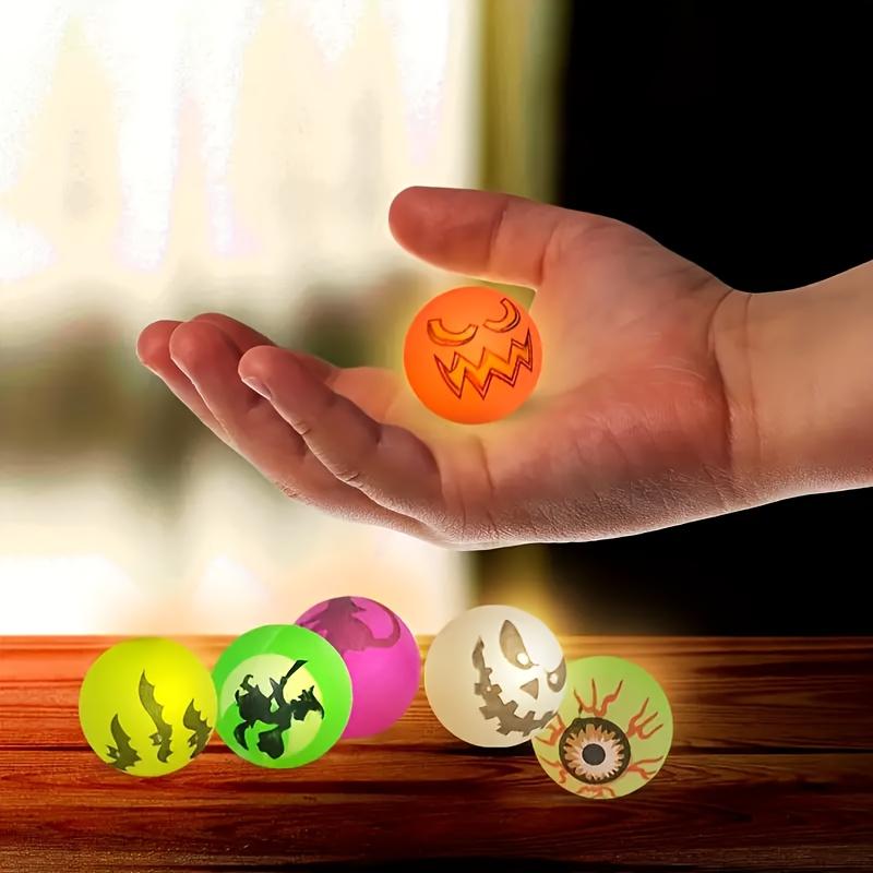 10PCS Halloween Luminous Marbles - Grotesque Pumpkin and Bat Designs, Durable Rubber Party Gifts, Play Designs, Safe Play