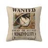 Wanted Monkey Luffys Anime Throw Pillow Cover Square Pillow Case Polyester Cushion Cover for Bed Couch Sofa Decor 18x18 Inch