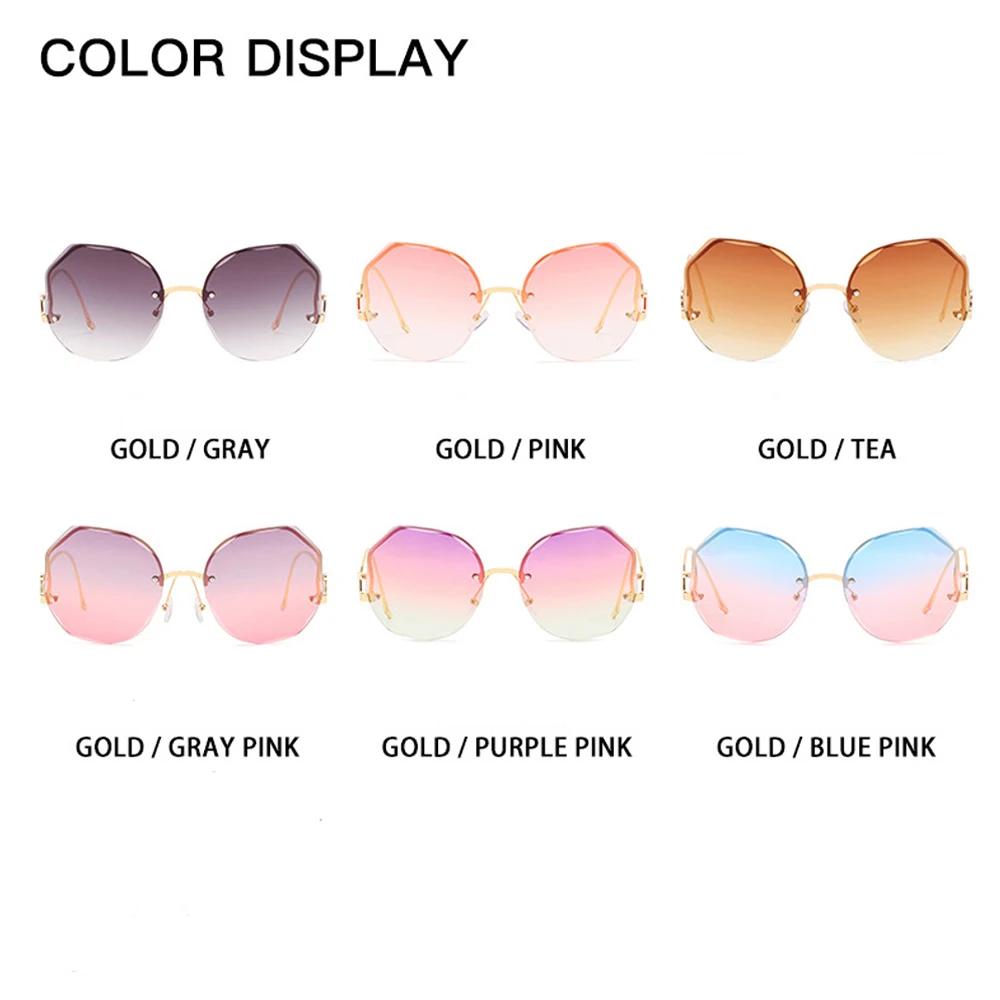 Fashion Tea Gradient Sunglasses Women Ocean Water Cut Trimmed Lens Metal Curved Temples Sun Glasses Female UV400