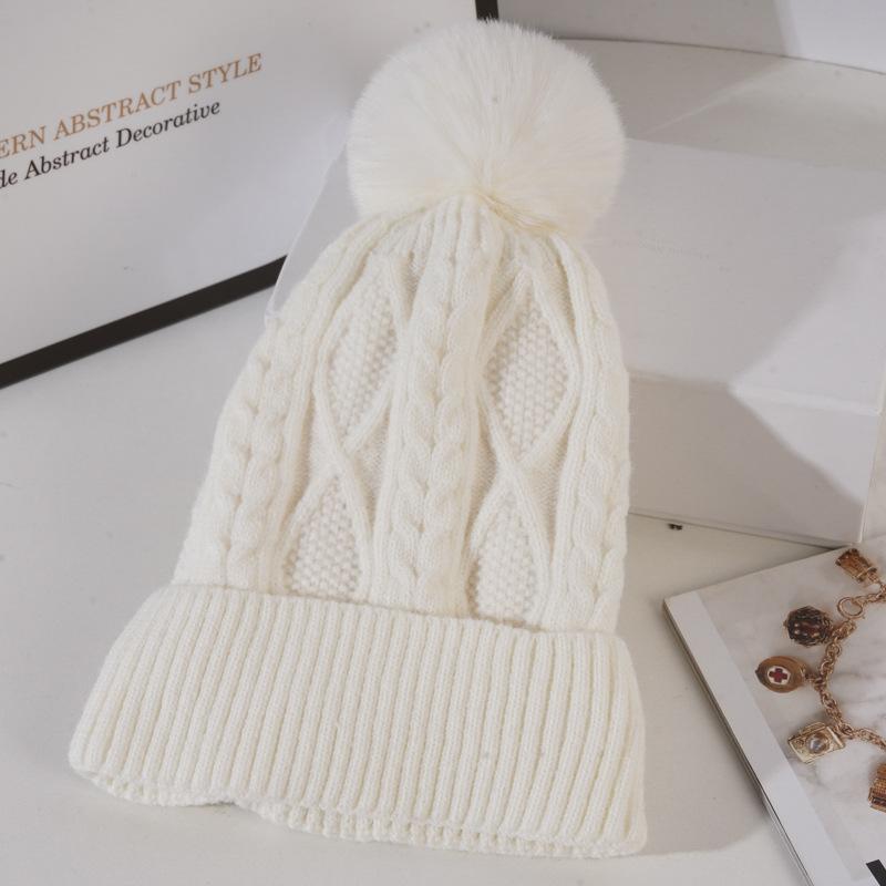 Knitted Hat for Women In Winter Warm Plus Velvet Thickened Wool Ball Wool Hat Korean Style Trendy Versatile Cycling Ski Ear Protection Hat