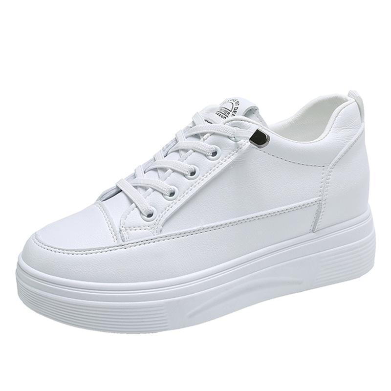 White Leather Platform Sneakers Women Thick Sole Slip On Comfort Walking Shoes Height Increase Casual Autumn