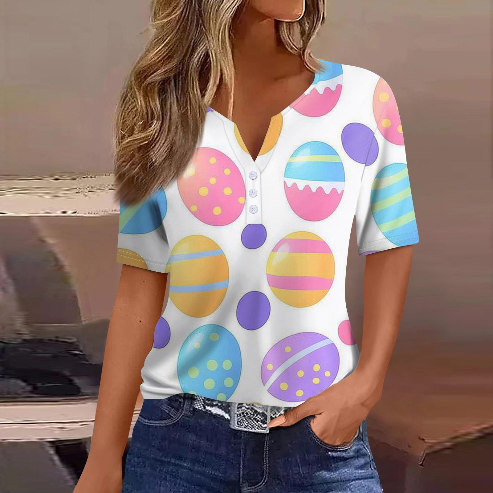 

Жен. Футболка С принтом Пуговицы С короткими рукавами Повседневные Выходные Мода Классический V-образный вырез Обычный Верх XXL