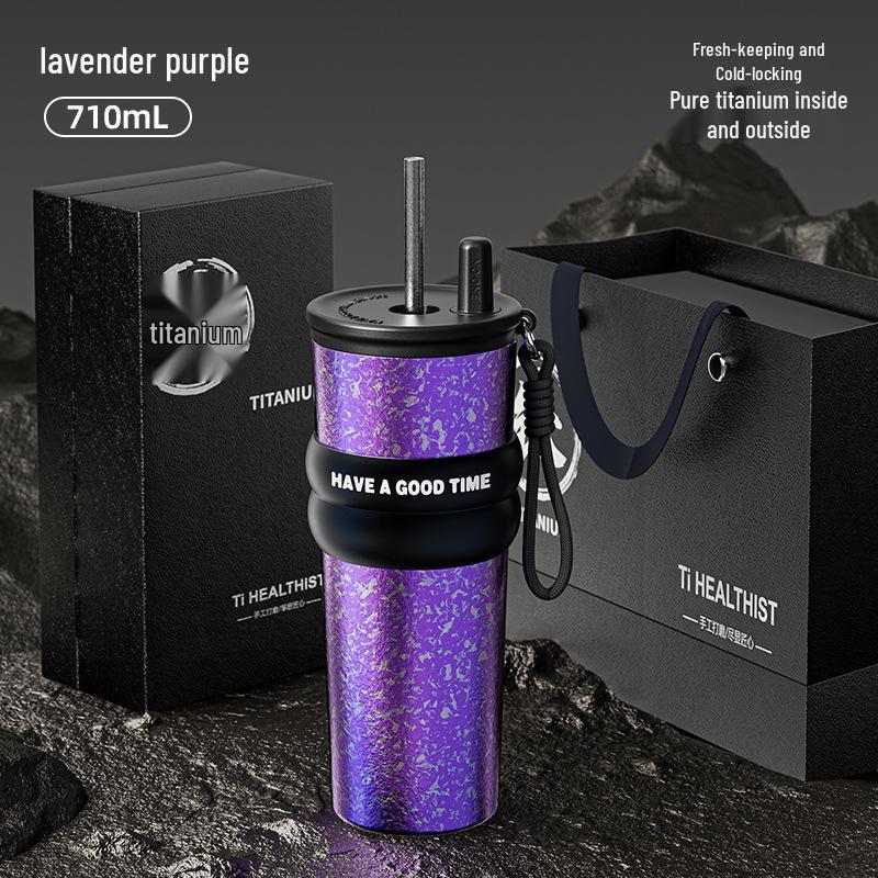 

High-Value Portable Titanium Insulated Travel Cup with Straw, for Girls - Large Capacity, Car-Friendly 710ml