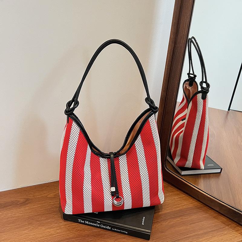

Bag women s new fashion striped shoulder tote bag casual weaving niche commuter handbag tide красный
