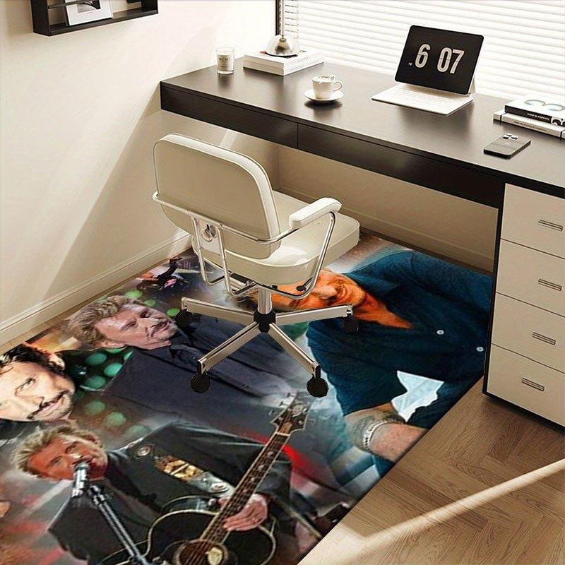 Johnny Hallyday Poster Collage - Music Legend Art PrintOffice Mat Perfect for Home Decor Office Desk Chair Rugs Chair Carpet for office Poly