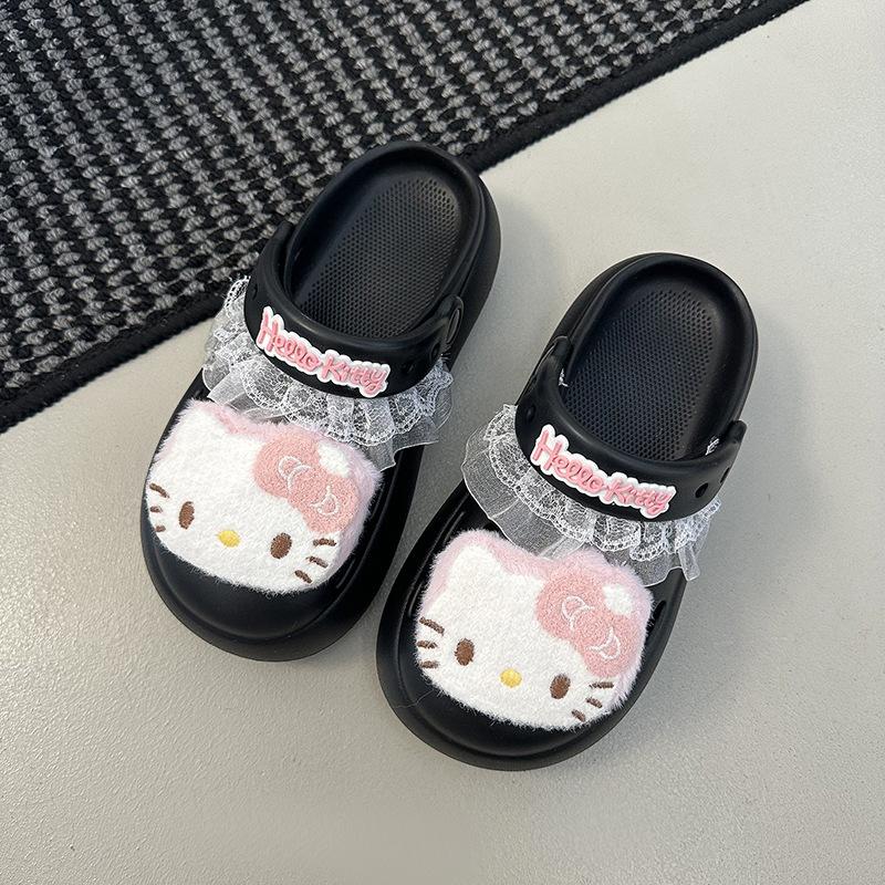 

2025 spring and summer bow kitten thick-soled heightening hole shoes women s wear non-slip soft-soled cool slippers tide 36/37