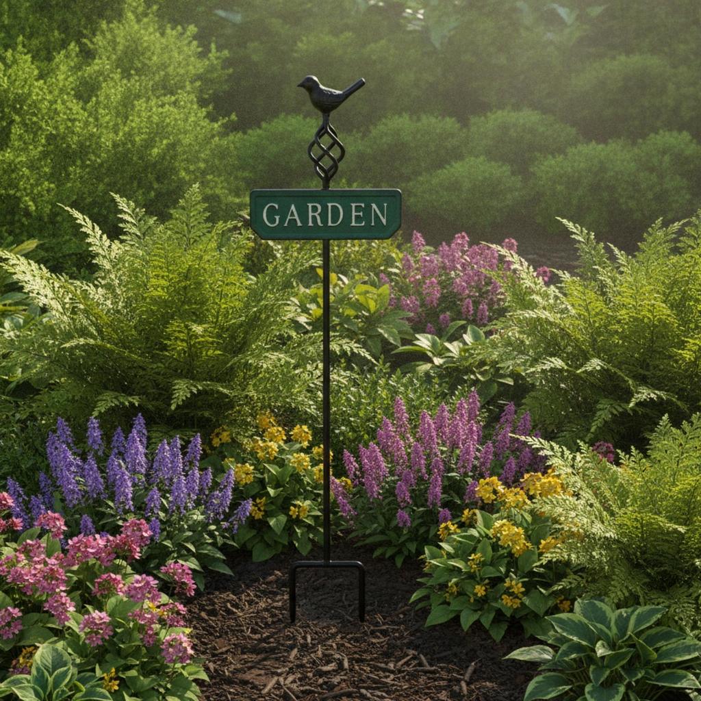 Garden Stake Sign with Bird Topper Sturdy Metal Decor High-Quality