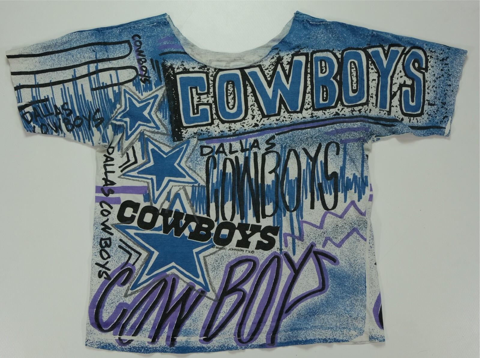 VTG MAGIC JOHNSON Dallas Cowboys All Over Print Single Stitch T Shirt 90s S