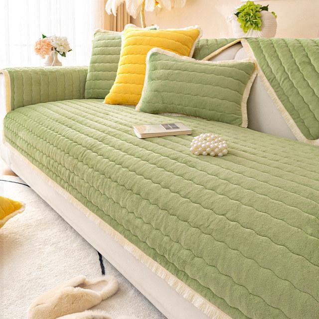 

Простой чехол для дивана и кресел, фланелевой флисовый чехол для гостиной, 4-местный, нескользящий, плюшевый, угловой, с откидной спинкой, мягкий чехол 70x210cm 1pc зелёный