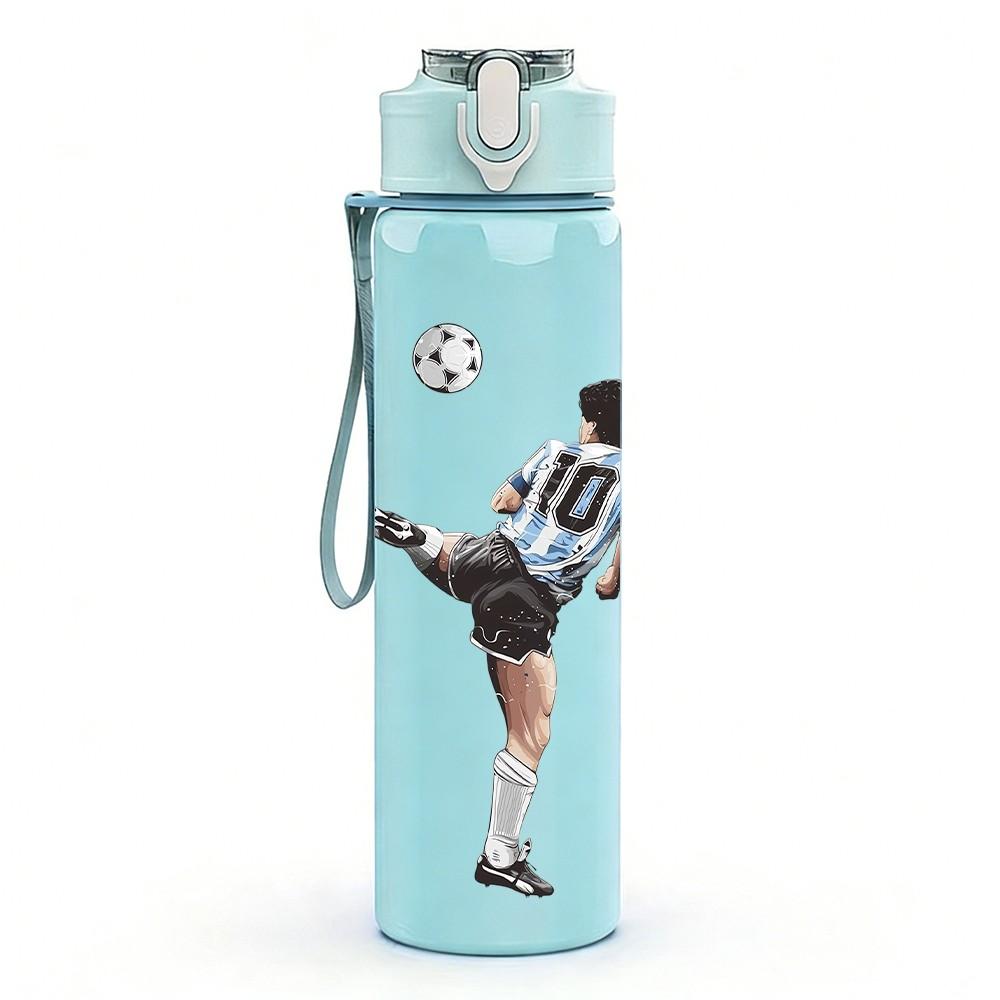 1PC Soccer Player Kicking Ball 750ml Color Plastic Sports Water Bottle Leakproof Flip Straw Lid Suitable for Sports Office Home Use