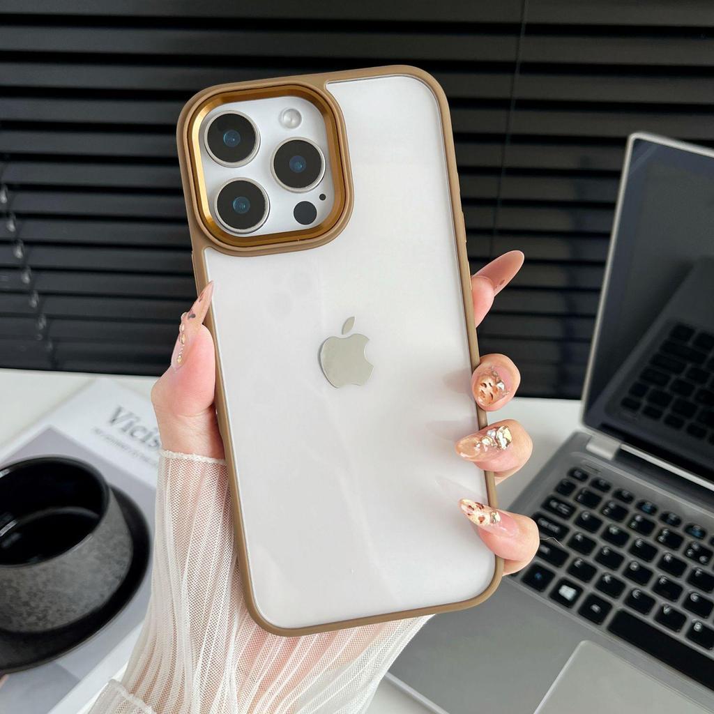 Applicable Apple iPhone 17ProMax Solid Color Case for iPhone 16, 15, 14 - Metal, Transparent, Recessed, Anti-Fall, Women's.