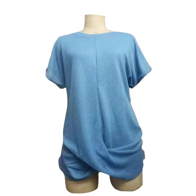 Summer Solid Color Round Neck T-shirt Elegant Short Twist Hem Top T-Shirts Women’s
