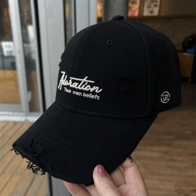 

New casual versatile embroidery ripped baseball cap outdoor riding sunshade cap showing small face and high quality Adjustable