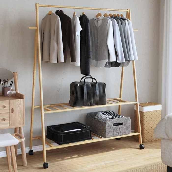 VidaXL Porte-vêtements et étagères roulettes 132x45,5x155,5cm bambou, porte-manteau, porte-manteau avec étagère, 4008911
