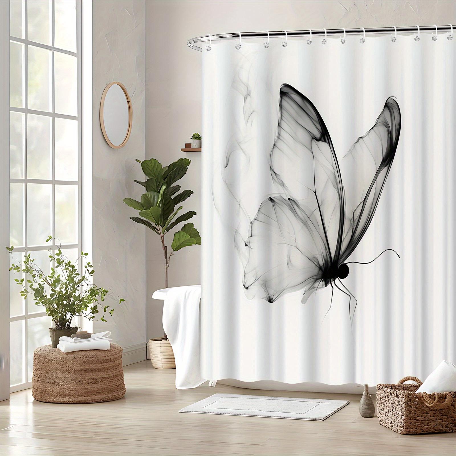 

1 piece of elegant butterfly shower curtain, machine washable polyester fabric, with hooks, stylish transparent design 90X180cm