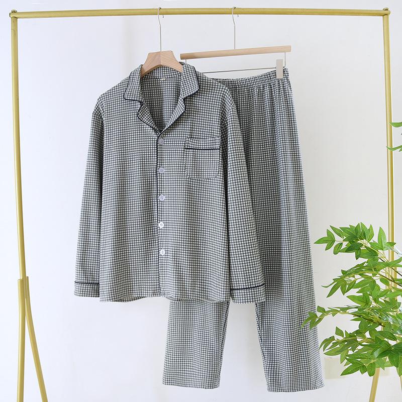 Men's Pajama Set Fall Winter Thick Warm Long Sleeve Tops Pants Pajama Sets Soft Plaid 2 Piece Button Down Lounge Set for Men Lapel Comfort Sleepwear