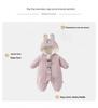 Baby Girl Velvet Jumpsuit - Warm, Cute Cartoon Hooded Windbreaker Onesie