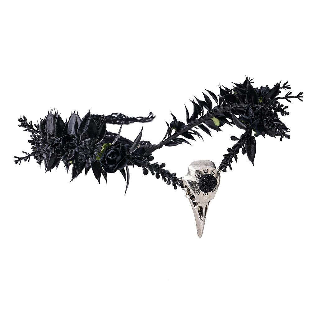 Simulated Black Flower Antler Crown Costume Cosplay Elf Headpiece  Wedding