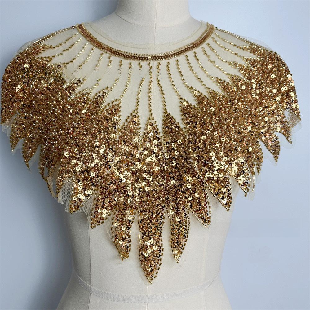 Women's Lace Patch with Sequin Bead Embroidery - Mesh Front Chest Accessory
