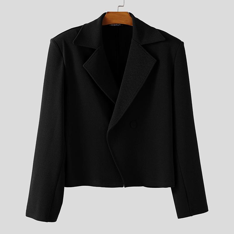 INCERUN Autumn Winter Men Long Sleeve Front Cross Cropped Short Blazer Coats