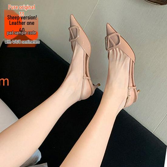 Women's 2025 Spring/Summer French Pointed-Toe Rivet High Heel Sandals - Chunky Heel, Closed Toe.