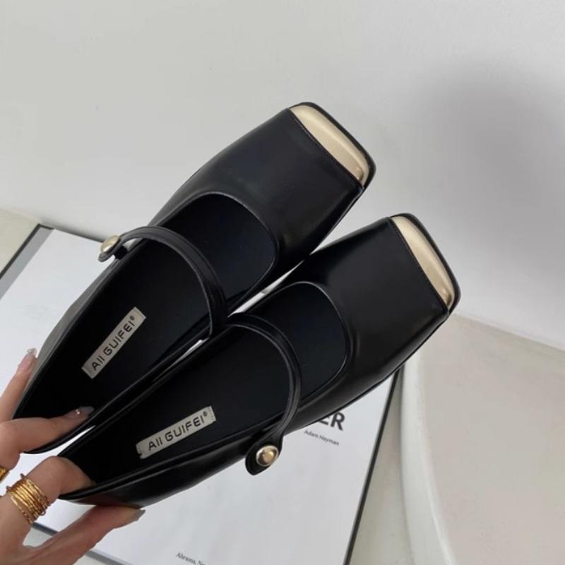 

Fashion Spring New Coarse Heel Shoes Women s Fashion Square Head Shallow Mouth Splicing A Word with Soft Sole Non-slip Low Top Shoes 40 чёрный