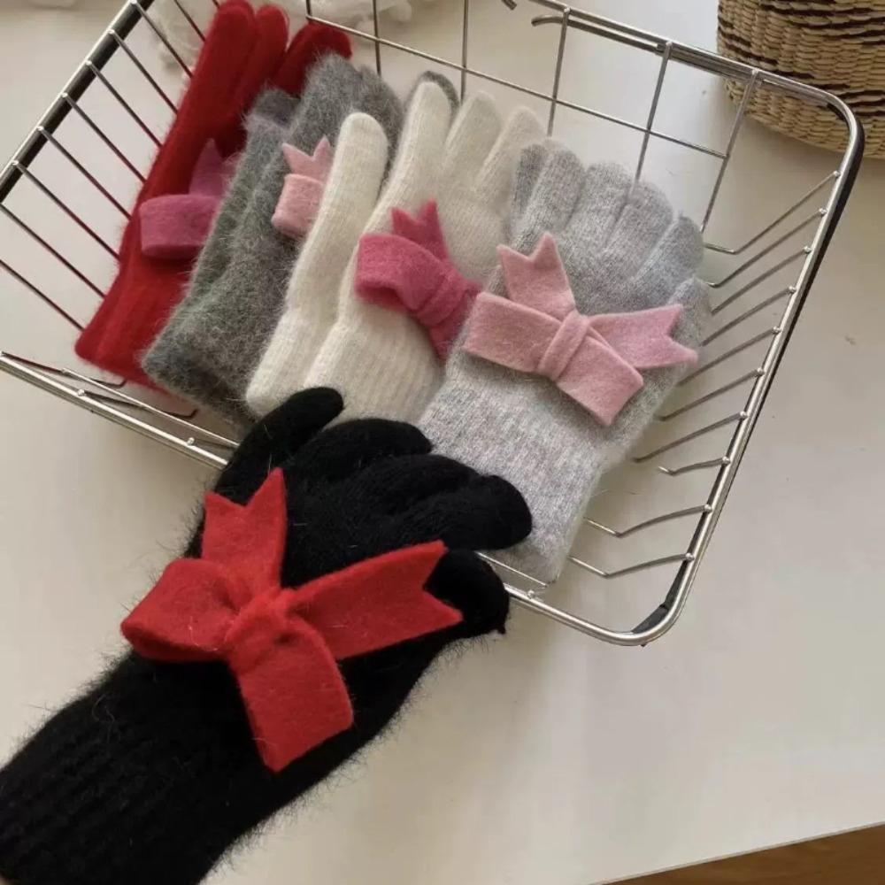 

Touchscreen Bowknot Gloves Cute Full Finger Gloves Creative Knitted Gloves Snowboard білий