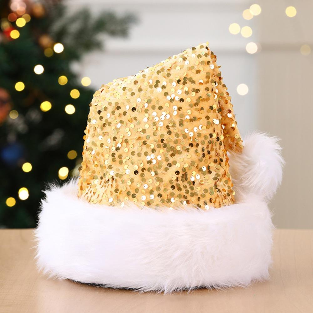 Double Layer Festive Hat Sparkling Sequins Christmas Cap New Holiday Hat Family Gatherings