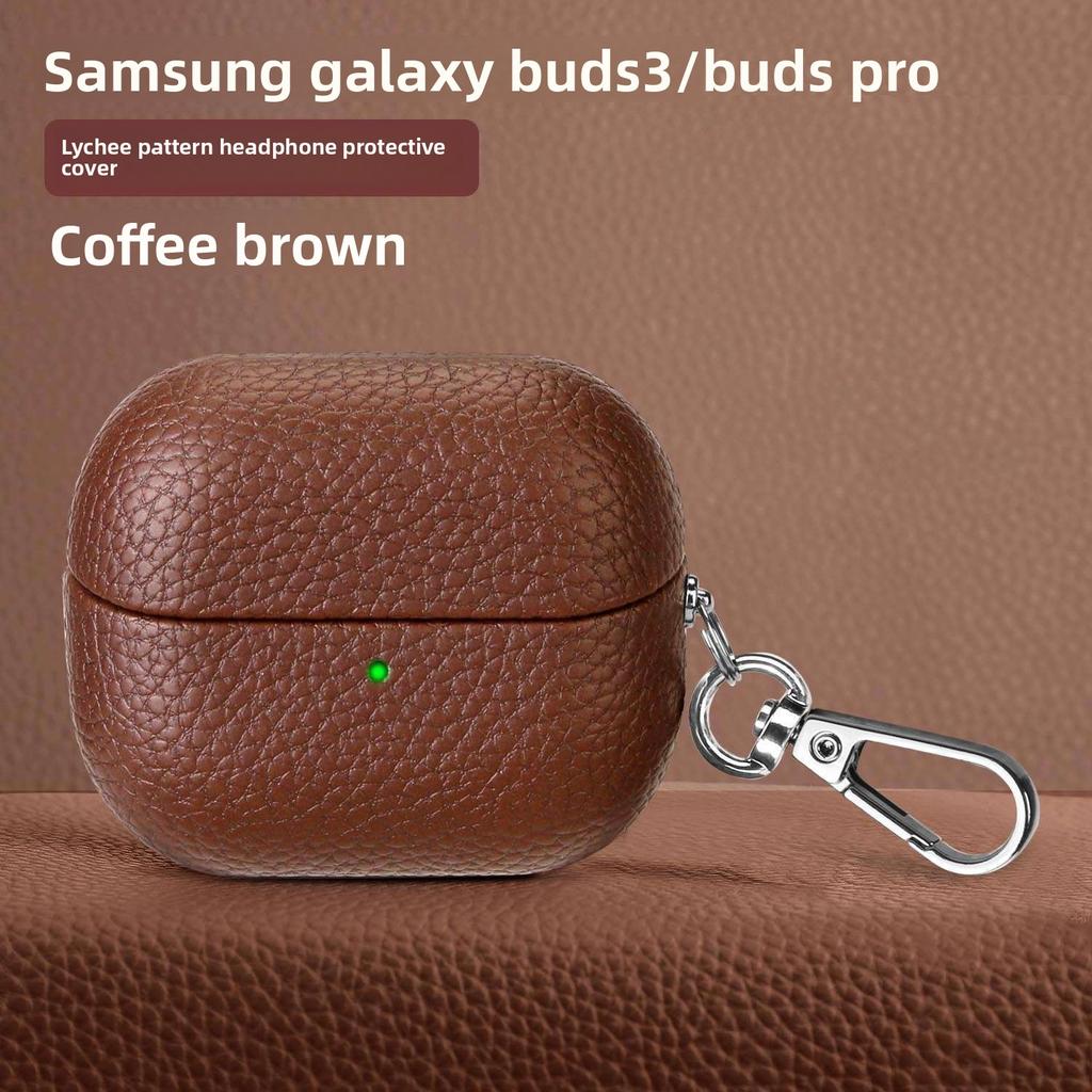 Applicable To Buds3 Bluetooth Headset Protective Cover, Solid Color Lychee Pattern Imitation Leather Hard Case Anti-drop Headset Protective Cover