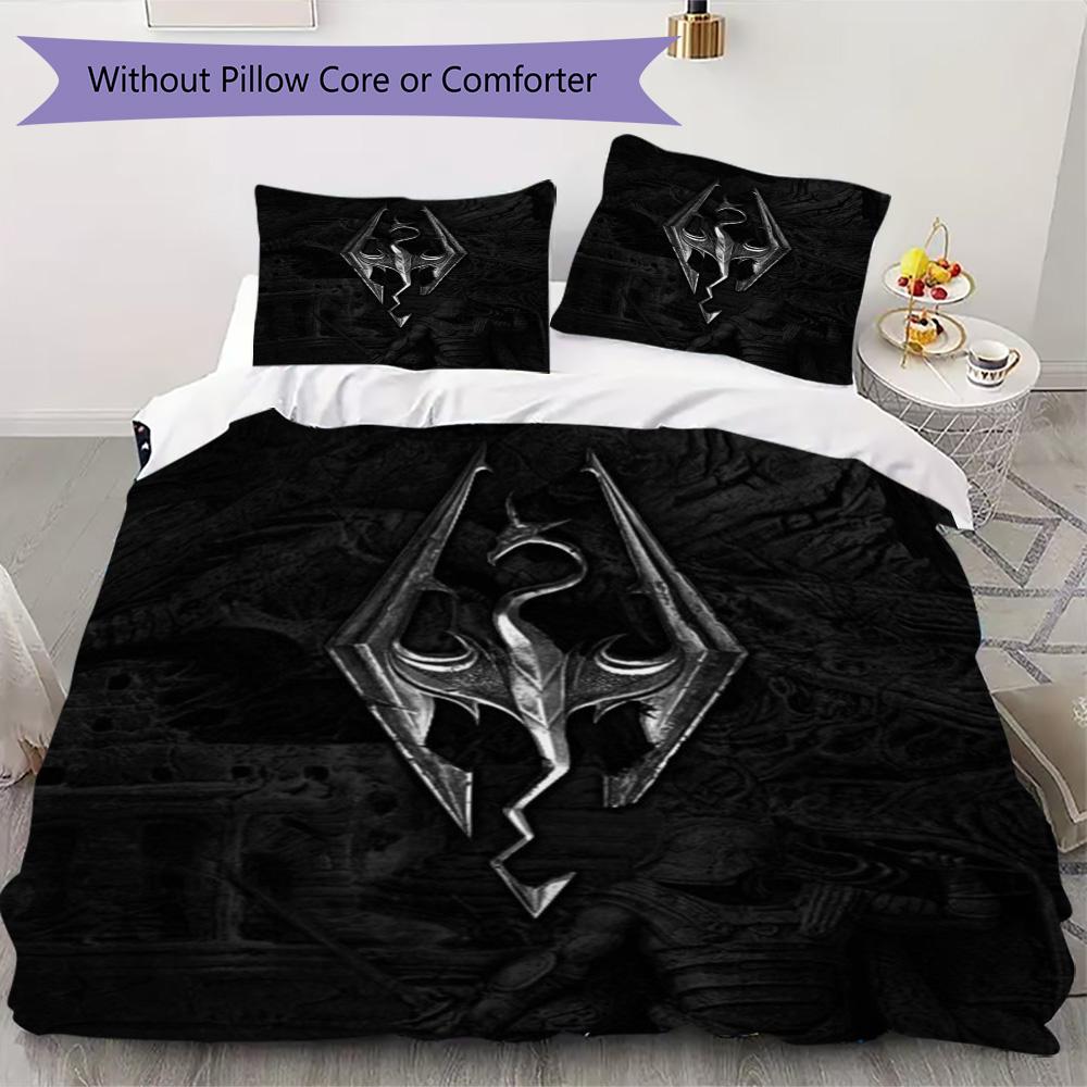 The Elder Scrolls Pattern Bedding,Quilt Set Quilt Cover Pillowcase Home Birthday Gift (1*duvet Cover+2*pillowcase,without core)XSJT0917074