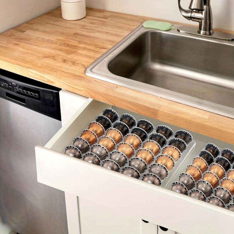 Clear Coffee Capsules Dispenser Tray With Nonslip Base And Smooth Surfaces For Mess Release Homes Kitchen Storage