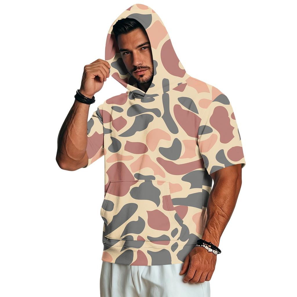 Men's Short Sleeve Hoodie Casual Retro Lightweight Camouflage Print