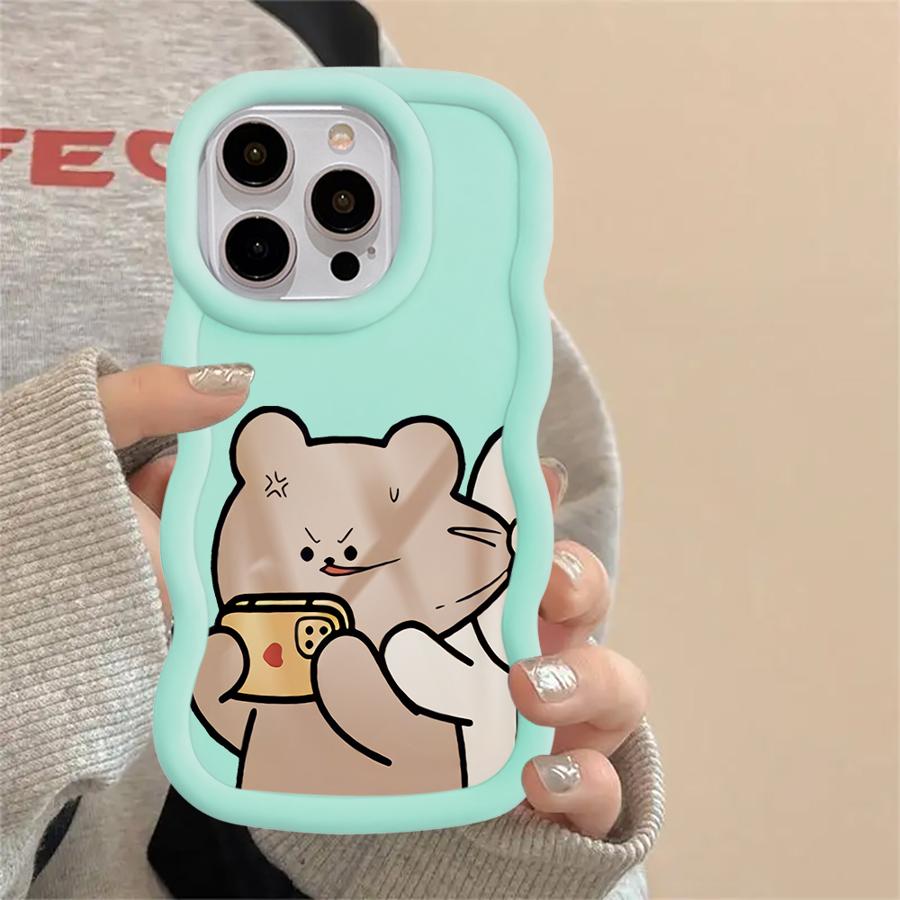 Couple Rabbits Bite Bear Soft Phone Cover Case for iPhone 16 Pro Max 8 14 13 12 11 15 Plus 17 Air XR