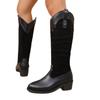 Women's Autumn Western Style V-Cut Boots - Plus-Size, Medium Heel, Fleece-Lined, Warm