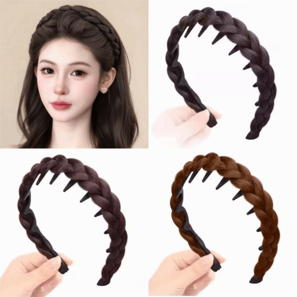 Headwear Fishbone Braids Hair Bands Non-Slip Retro Head Hoop Braided Headband Wig Party