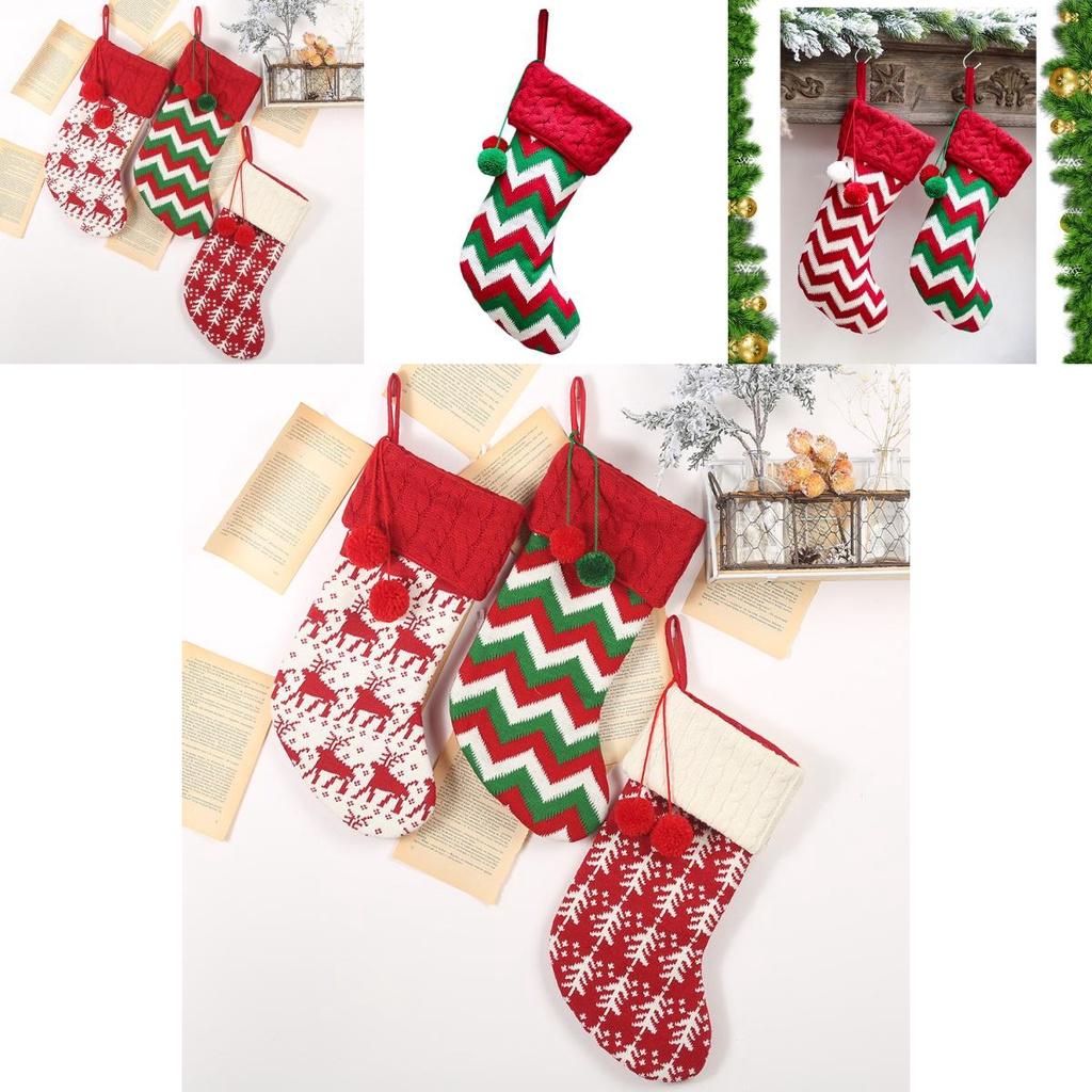 Julstrumpa Stickad Julstrumpa Säck Presentpåse Träd Öppen spis Prydnad Dekor