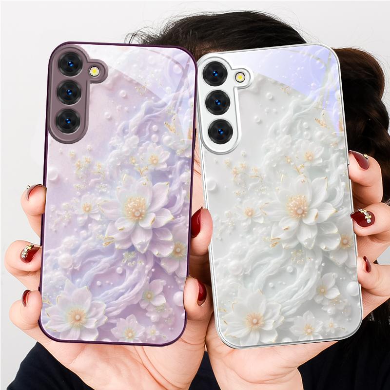 Beautiful white flowers For Samsung S26 S22 S8 S9 S10 S20 Ultra S21 Pro S22 Plus S23 FE S24Ultra S25 Edge S24+ Glass Phone Case