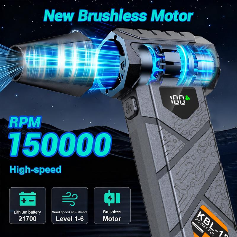 150000 RPM Powerful Turbo Fan, Brushless Motor Turbo Jet Fan, High-Power Cordless Air Blower with 5-Speed Adjustment, LED Display and Light
