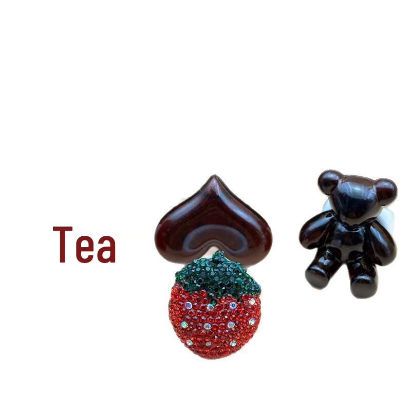 Heart & Bear Diamond Ring - Cute Strawberry Jewelry Christmas Gift