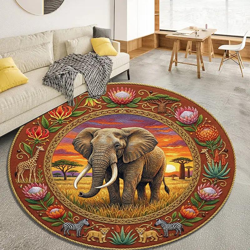 Elephant Decoration Round Area Rug,Carpet Rug for Living Room Bedroom Sofa Playroom Decor,Non-slip Floor Mat98