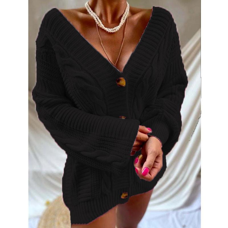 Women's Solid Color Button Front Cardigan, Long Sleeve Casual Knit Sweater Coat, Fashion Autumn Winter Outerwear