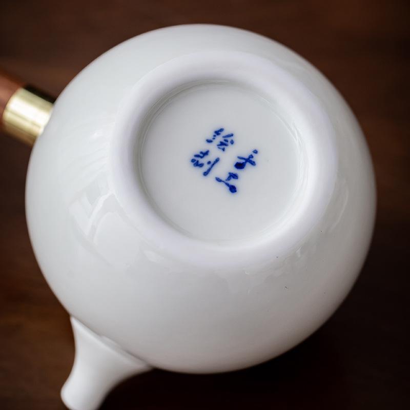 Hand-painted Mutton Fat Jade White Porcelain Teapot Single Pot Hand with Handle Side Handle Teapot Xishi Pot Kung Fu Tea Set Tea