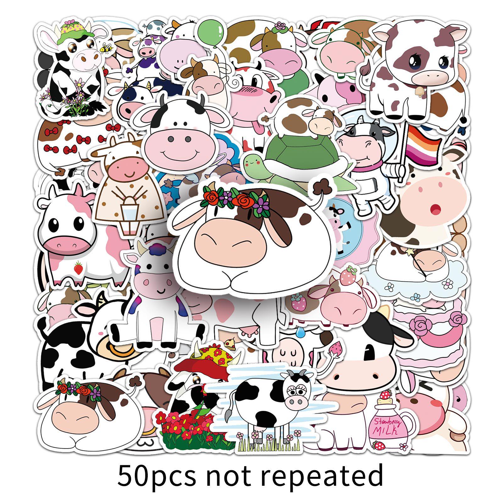 50 Sheets of Cute Cartoon Cow Stickers for Journals