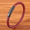 New Classic Style Men Leather Bracelet Simple Black Stainless Steel Button Neutral Accessories Hand-woven Jewelry Gifts
