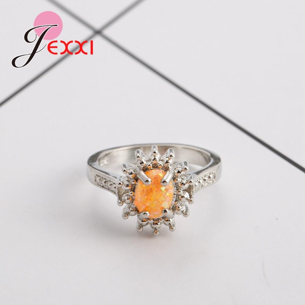 Sparkling Orange Oval Opal Stones 925 Sterling Silver Sunflowers Shaped Rings Jewelry Gifts For Women Wedding Anniversary