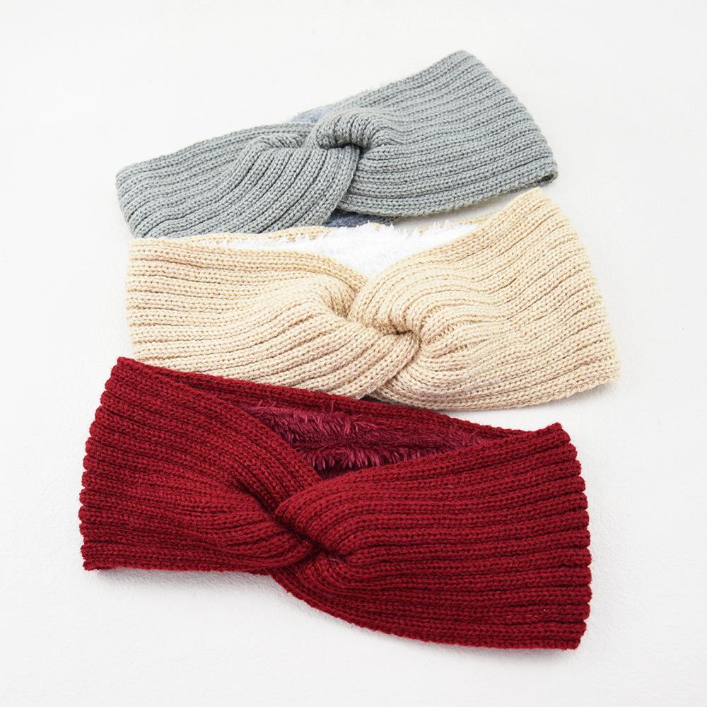 Wide Cross Fleece Lined Knitted Headbands For Woman Solid Warm Hairband Elastic Sports Yoga Headwear Girls Hair Accessories New
