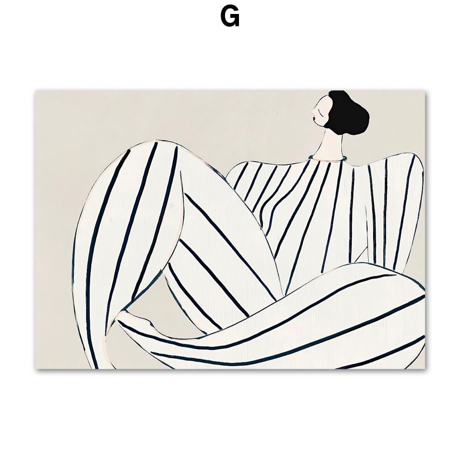 Linie curbă abstractă modernă, vază cu geometrie pentru femeie, poster nordic, imprimare de perete, pictură pe pânză, imagini de decorare pentru camera de zi